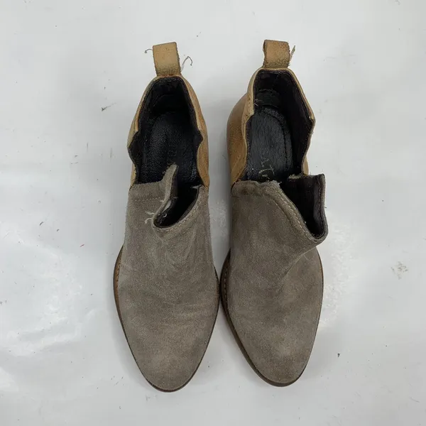 Anthro Diba True Sz 6.5 Stop By Bootie Beige Brown Suede Leather Colorblock Boot - Image 6