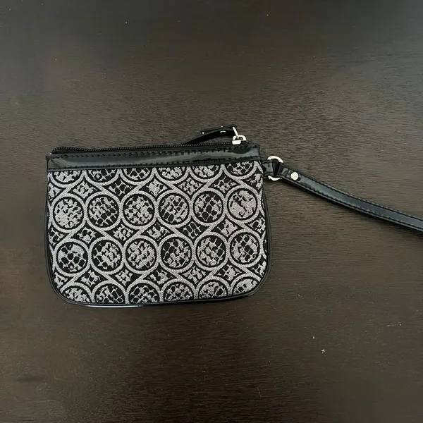 Nine West Black Gray Wristlet Zip Pouch Wallet Clutch Small Purse Strap - Image 3