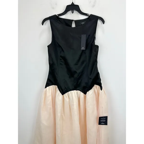 Lulus Contemporary Elegance Black and Cream Satin Tulle Midi Dress Large NWT - Image 5