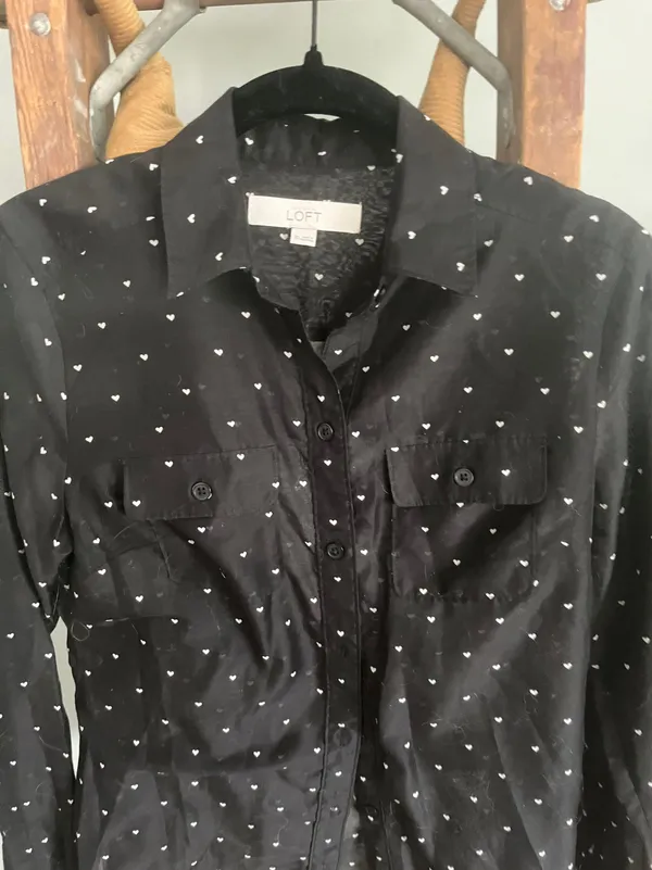 Loft Size XS Black With White Hearts Long Sleeve Shirt - Image 3