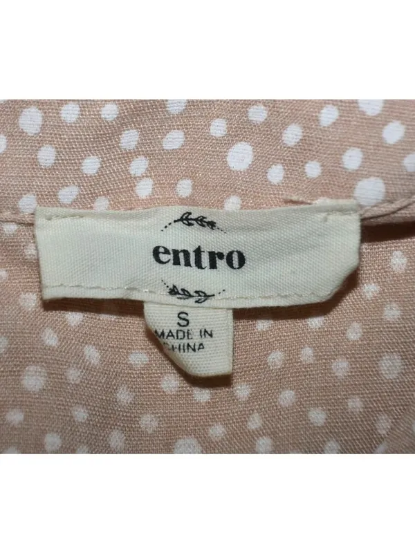 Entro Beige Pink Cap Sleeve Tiered Top Size S Striped Polka Dots Shabby Chic - Image 10