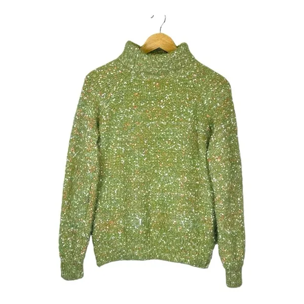Adora Confetti Knit Turtleneck Sweater Womens Small‎ Green CES#2380G Fuzzy Boho - Image 5