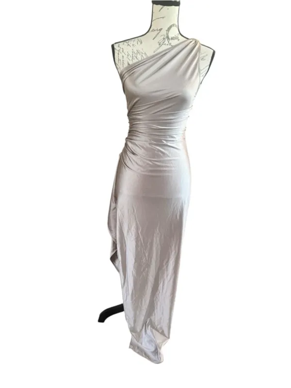 Women's OYS Champagne One Shoulder Dress S - Image 10