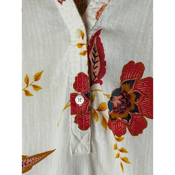 Old Navy Popover Tunic Women Medium White Floral Lightweight Blouse Boho Preppy - Image 6