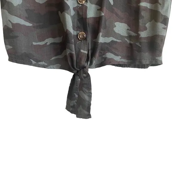 American Eagle Womens Camo Cropped Tie‎ Front Shirt S Green Brown Y2K Streetwear - Image 6