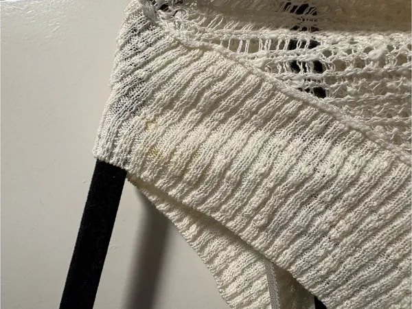 Free People Sweater Womens Large Cream Striped Open Knit Boho Scoop Neck Pullo - Image 5
