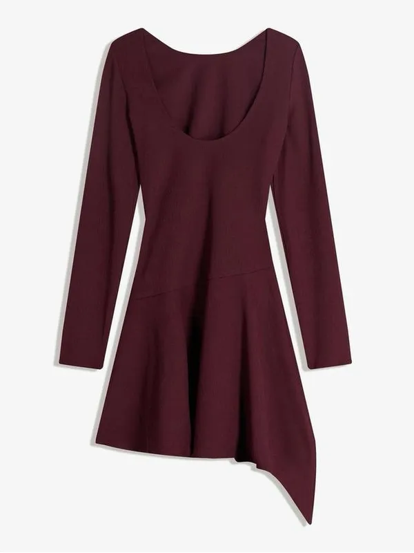Bershka Asymmetric Long Sleeve Mini Dress With Flared Hem - Image 2