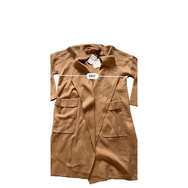 By Design Camel Long Open Front Coatigan Cardigan Pockets L M16512M Minimalist - Image 5
