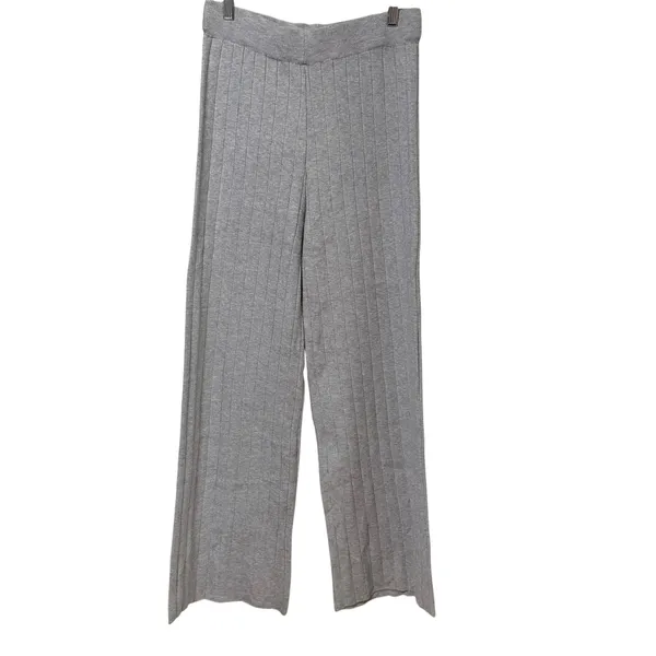 CBR Grey Ribbed Knit Two Piece Set Off Shoulder Top Wide Leg Pants XL DL2582 - Image 5