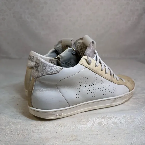 P448 Thea Mid White Cream Leather Platform High Top Sneakers EU 40 - Image 7