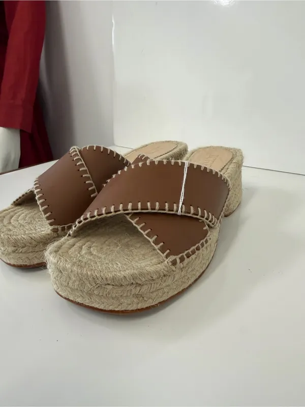 J.Crew Women’s Tan Leather Espadrille Block Heel Mule Sandals. Size: US 7.5 - Image 3