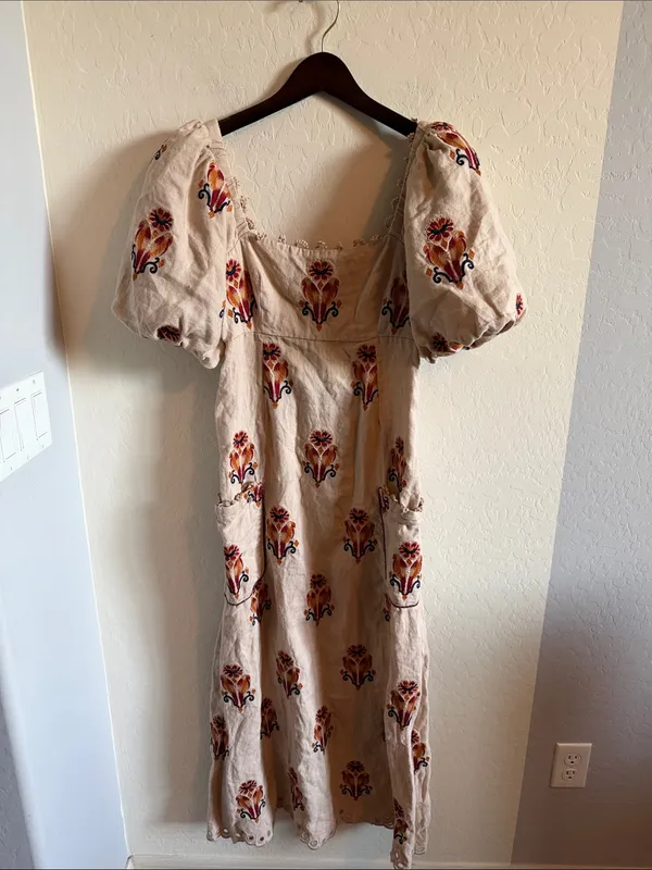 FARM Rio Puff Sleeve Linen Macaw Dress- size Small - Image 3