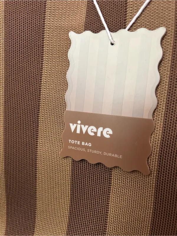 NEW Vivere Brown Striped Reusable Woven Tote Bag - Image 3