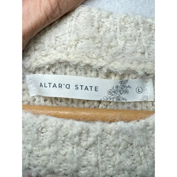 Altar'd State‎ Knit Geometric Pullover Cream Cozy Textured Relaxed Sweater L - Image 2
