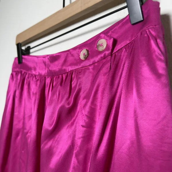 Anthropologie Maeve Women Tulip Midi Skirt 8 Pink Satin Faux Wrap Magenta - Image 6