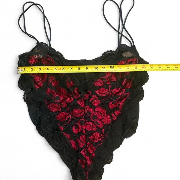Vintage Black Red Rose Lace Teddy & Sheer Robe Lingerie Set Large - Image 4