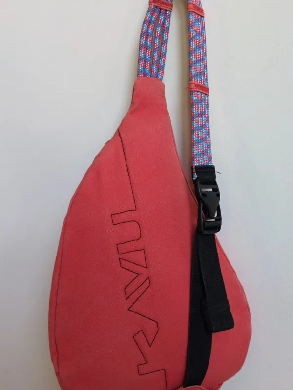 KAVU Rope Sling Backpack Coral Orange Canvas Crossbody Hiking Travel Bag - Image 7