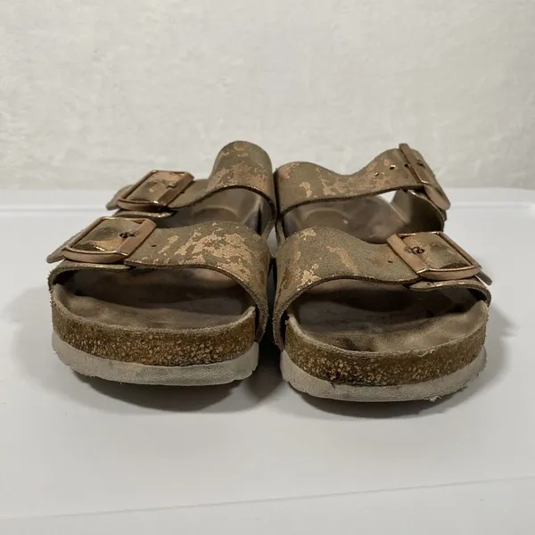 Birkenstock Arizona Suede Leather Sandals in Vintage Metallic Rose Copper Sz 38N - Image 3