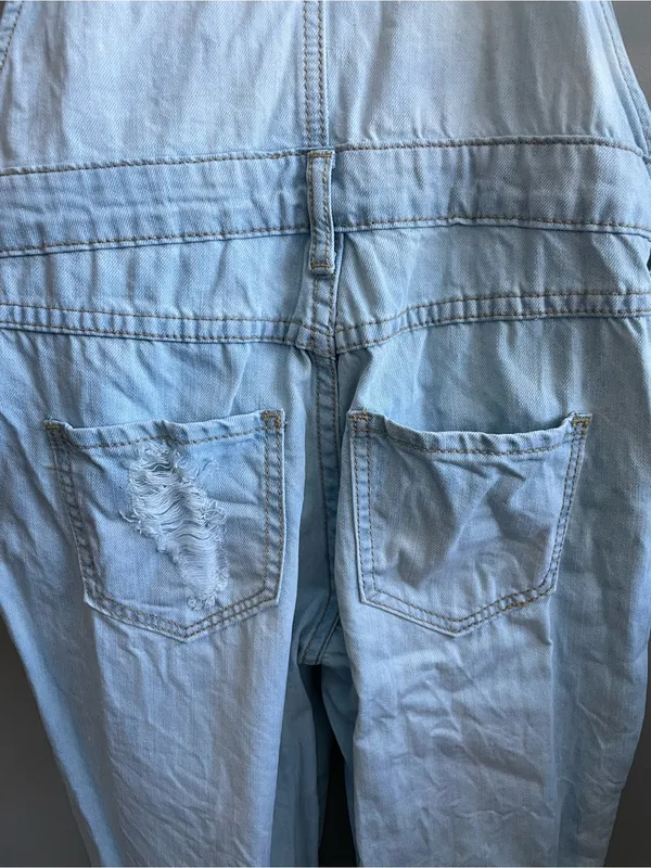 Forever 21 Light Blue Distressed Denim Overalls - Image 6