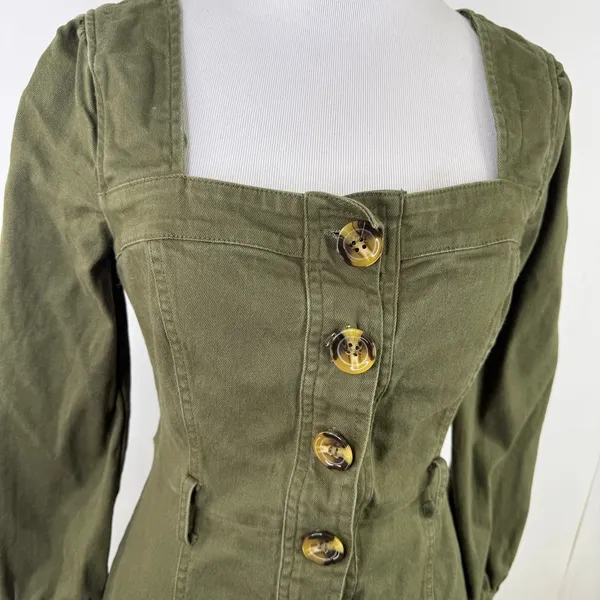 J.O.A. Just One Answer Olive Green Button Long Sleeve Dress Size Small - Image 2