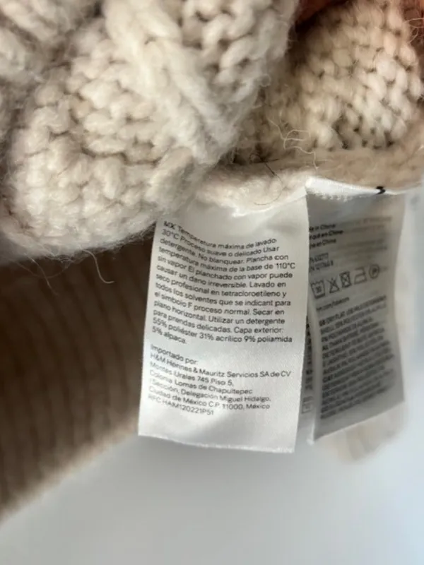 H&M M Alpaca Blend Cable Knit Sweater Oatmeal Oversized Chunky Crew Neck Ribbed - Image 9