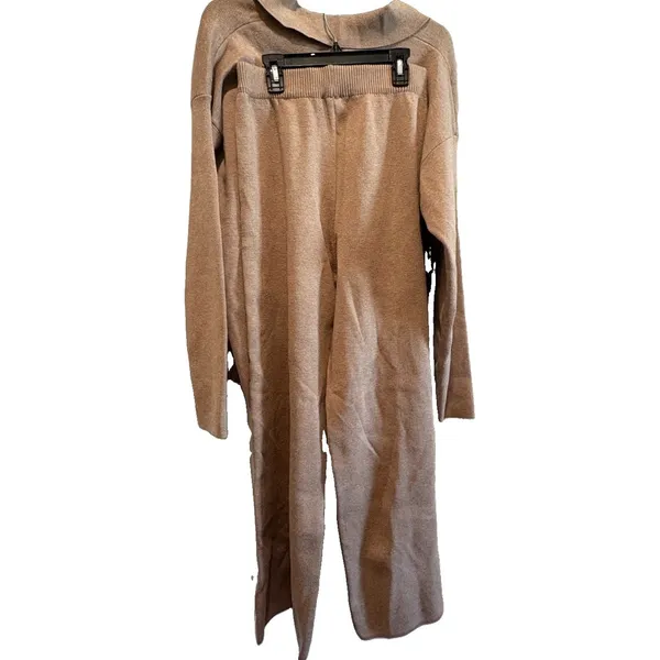 Mapcie NWT $58 2 Piece Set 2-pc Knit Outfit Sweater Pants Set Khaki Brown Large - Image 3