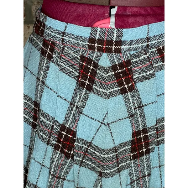 skirt plaid A-line blue brown red metal zipper 1950s - Image 3