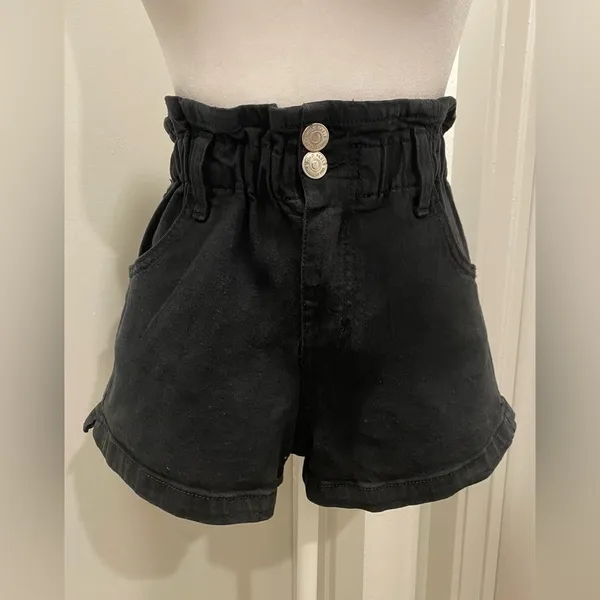 Target Black Stretchy Denim Elastic Waistband Paper Bag Shorts - XS - Image 8
