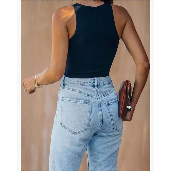 NEW Black Halter Neck Double Lined Tank Crop Top M - Image 2