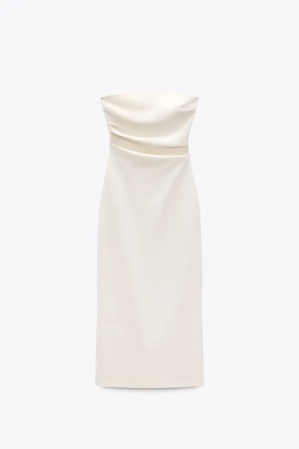 Zara dress bodycon strapless sleeveless tailored midi white wedding party - Image 11
