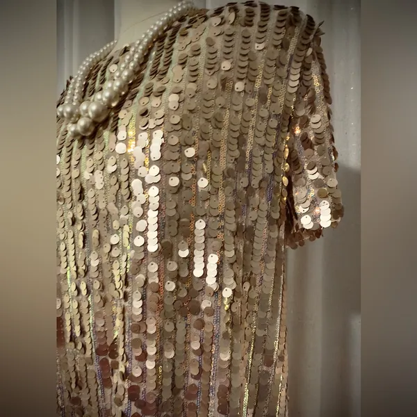 Lulu's Gold Sequin Short Sleeve Shift Dress - Image 3