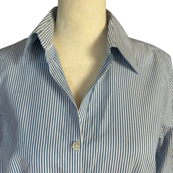 Lands' End pinpoint oxford blue and white stripe button down collared shirt 6 - Image 5