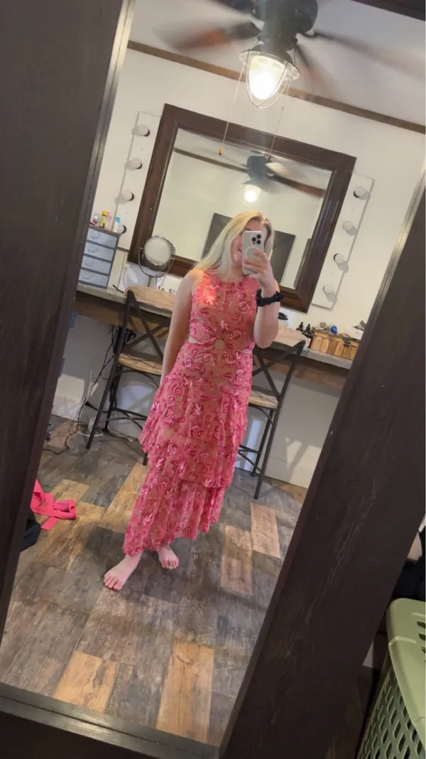 SheIn Pink floral cutout dress - Image 3