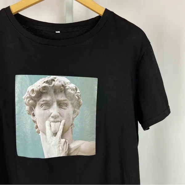Shein Medium Printed Art EXPLICIT Graphic Tee Statue Humor Dirty Funny Joke - Image 8