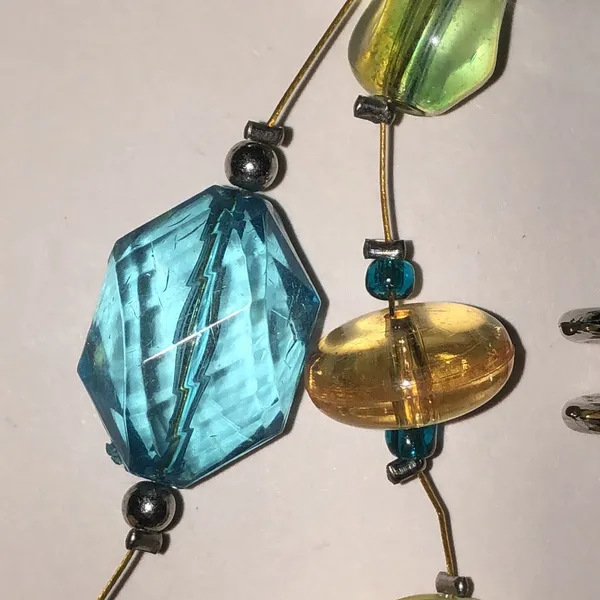 Yellow Green Blue Multicolor Silver Tone Boho Beaded Necklace - Image 5