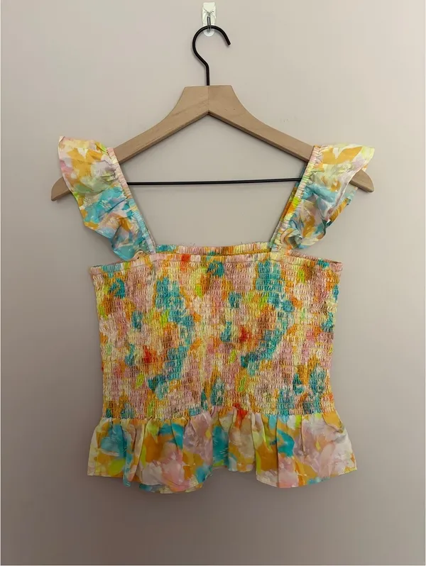 Roller Rabbit Sandrio Dove Watercolor Smocked Ruffle Top - Image 4