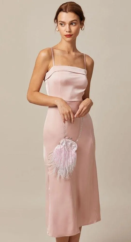 RIHOAS The Pink Bodycon Satin Cami Midi Dress 77 - Image 3
