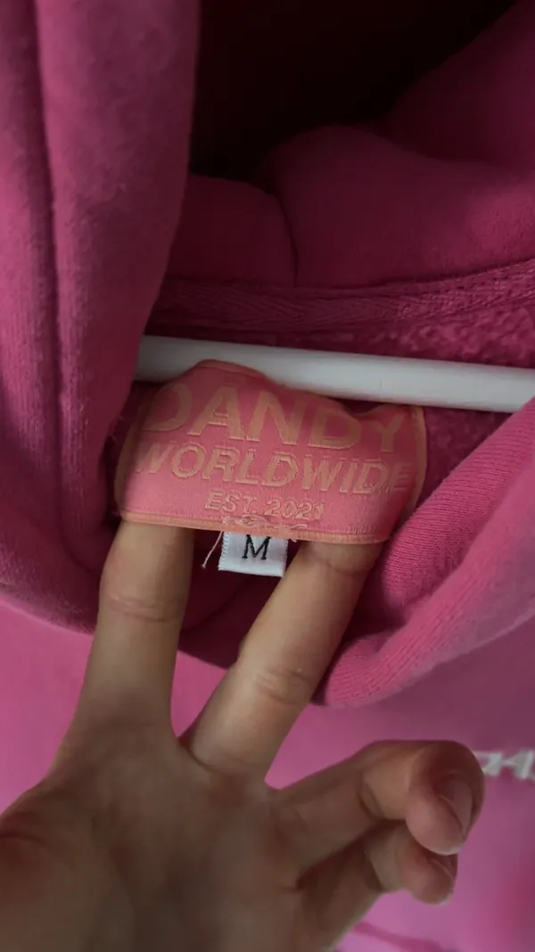Dandy Worldwide pink hoodie with yellow star and flower details, size M - Image 2
