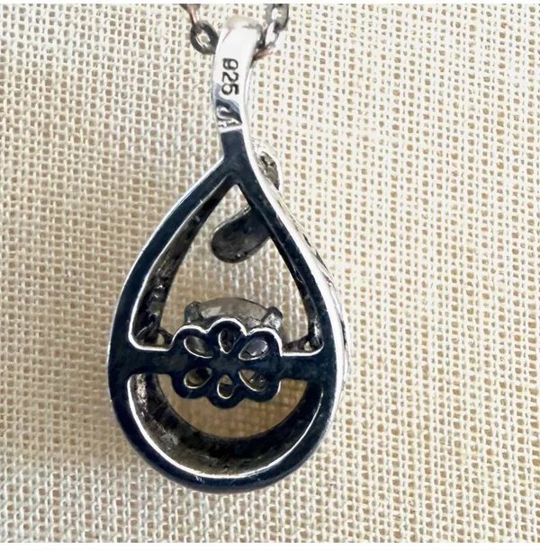 Sterling Silver 925 White Sapphire Teardrop Pendant Necklace - Image 9