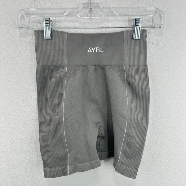 AYBL Size Small Motion Seamless Biker Shorts Gray White Trim High Waist Gym Spin - Image 6