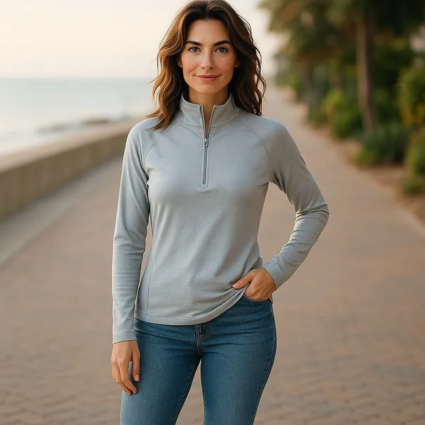 Columbia Quarter Zip‎ Pullover Womens S Gray Striped Lightweight Mock Neck - Image 2