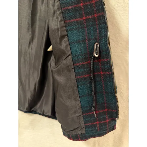 Woolrich Vintage Plaid Hooded Jacket Womens Small Green Red Wool Blend Zip Up - Image 8