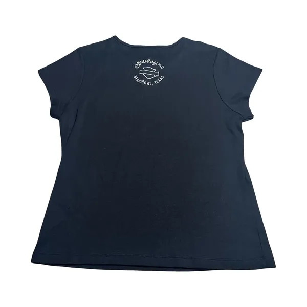Harley-Davidson Womens Black‎ Studded Pocket Tee Cowboy H-D Beaumont Texas Large - Image 2