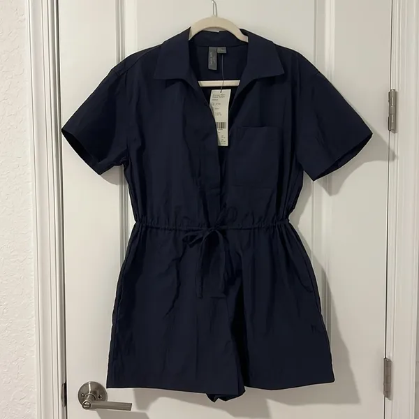 Sweaty Betty Anytime Romper S Navy Coastal Cool Travel Off Duty Euro Summer NWT - Image 7