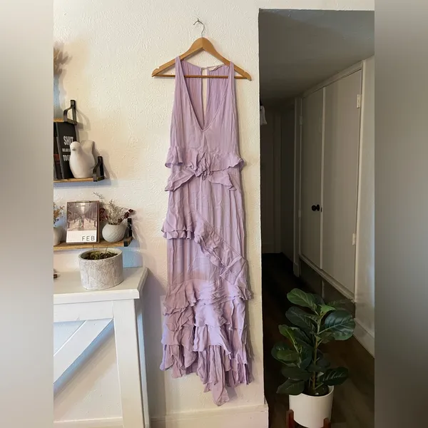 Anthropologie by Let Me Be Femme Ruffle Maxi Lavender Dress Size Medium - Image 5