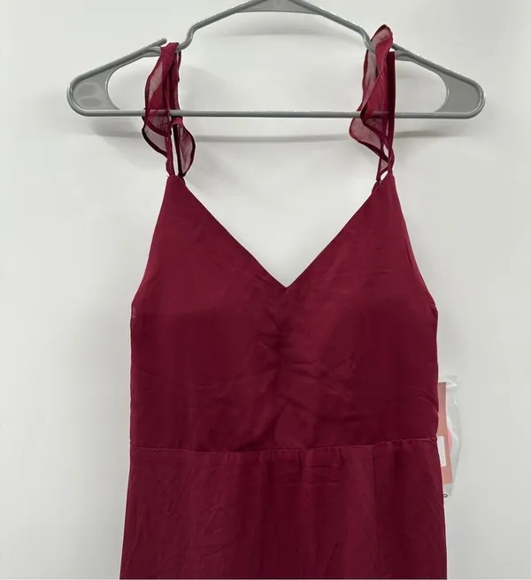 Birdy Grey Doris Chiffon Ruffle Sleeveless Bridesmaid Dress in Cabernet Sz S NEW - Image 3