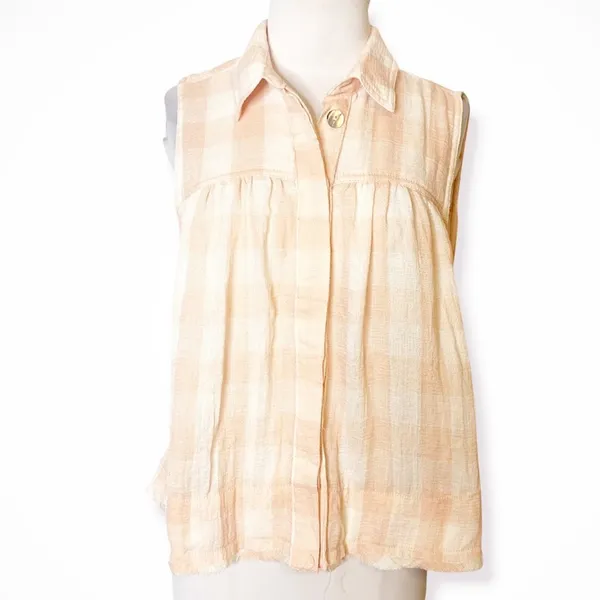 Free People Hey There Sunrise Tank Top gingham plaid check‎ pink white sz S - Image 11