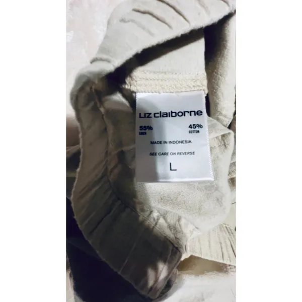 Liz‎ Claiborne Linen Blend Drawstring Crop Pants Beige Womens Large Wide Leg - Image 6