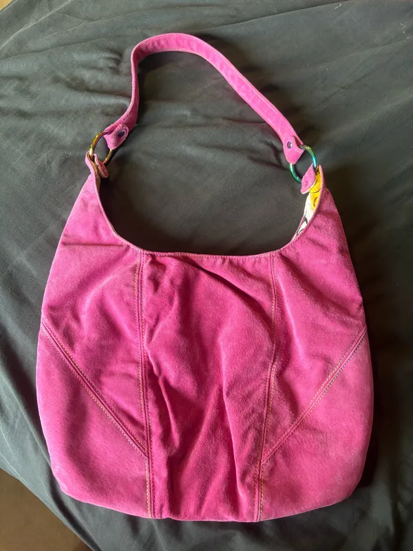 Custom Hand Made Pink Suede Shoulder Bag - Women's Tote - Image 2
