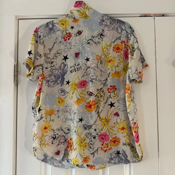 Betsey Johnson Pajama Set Small Floral Star Heart Print Rayon‎ 2pc PJ Size S - Image 4